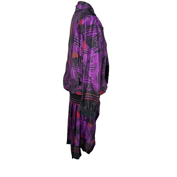 Andrea Gayle VINTAGE 80s Abstract Purple Black Midi Pleated Skirt Blouse Size 14 - Picture 5 of 16